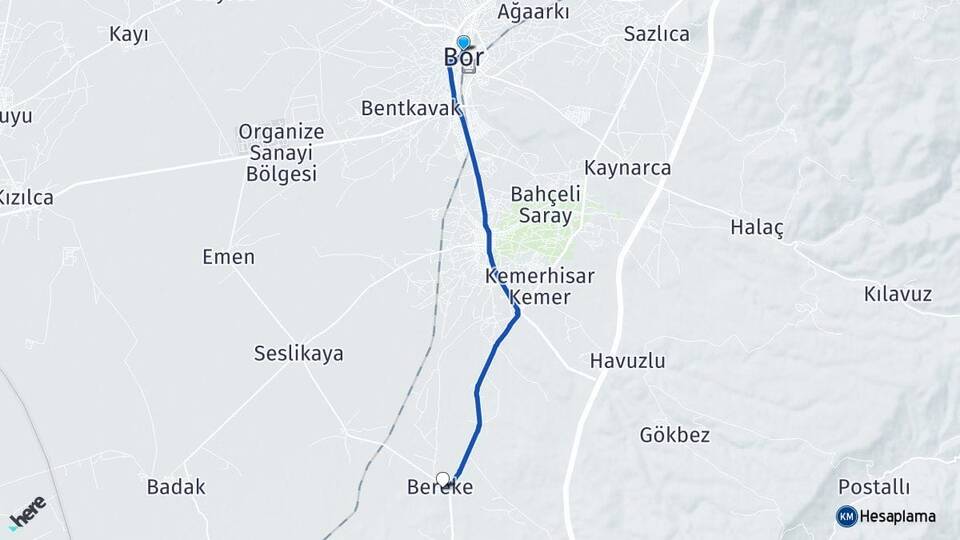 Niğde Bor Bereke Bor Arası Kaç Km - Yol Haritası