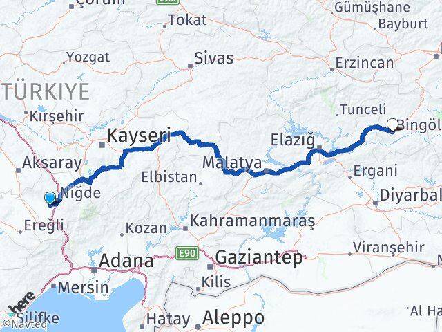 Niğde Bor Bingöl Arası Kaç Km - Yol Haritası
