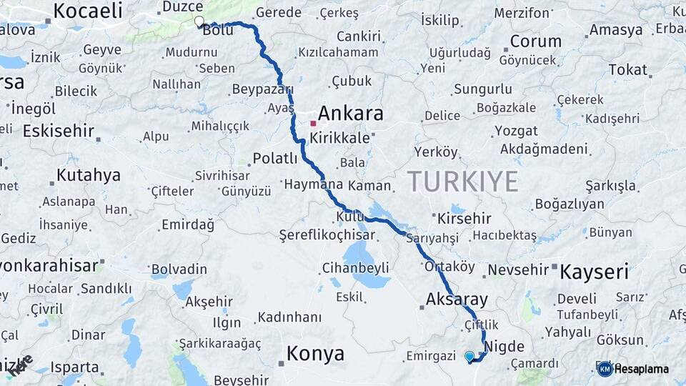 Niğde Bor Bolu Arası Kaç Km - Yol Haritası