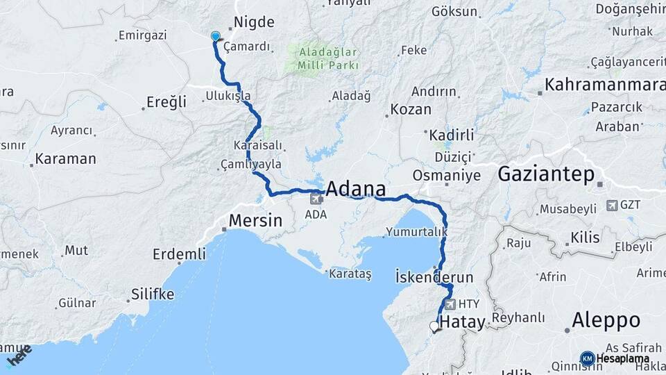 Niğde Bor Hatay Arası Kaç Km - Yol Haritası