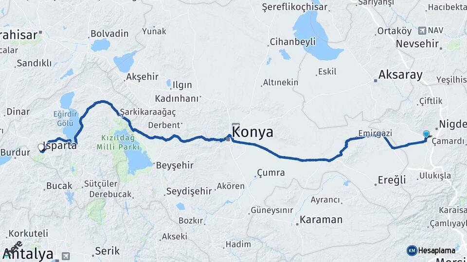 Niğde Bor Isparta Arası Kaç Km - Yol Haritası