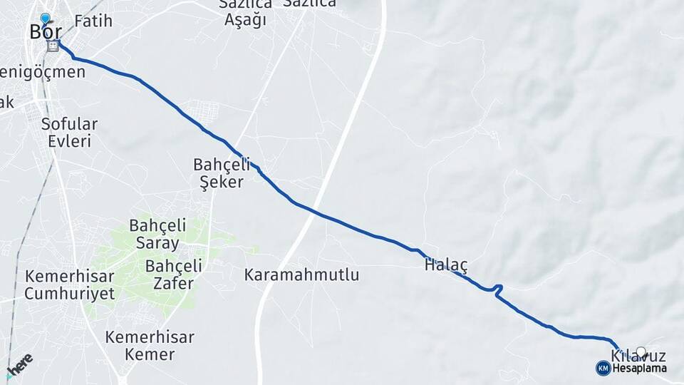 Niğde Bor Kılavuz Bor Arası Kaç Km - Yol Haritası