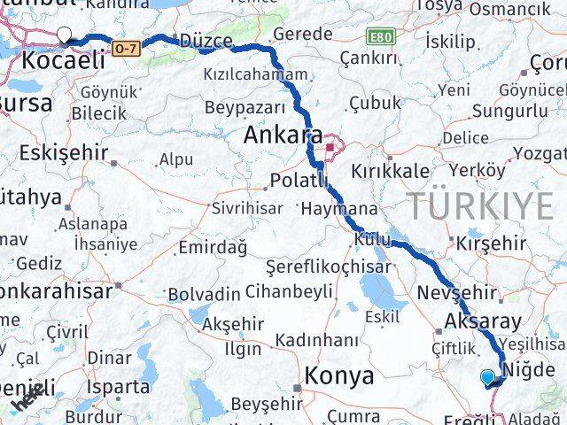 Niğde Bor Kocaeli Arası Kaç Km - Yol Haritası