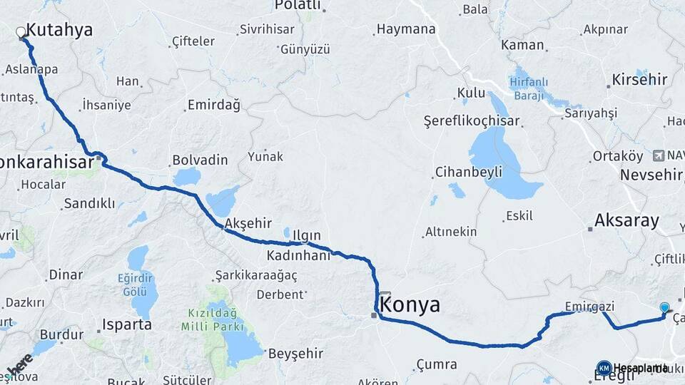 Niğde Bor Kütahya Arası Kaç Km - Yol Haritası