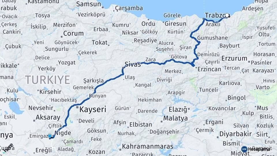 Niğde Bor Rize Arası Kaç Km - Yol Haritası