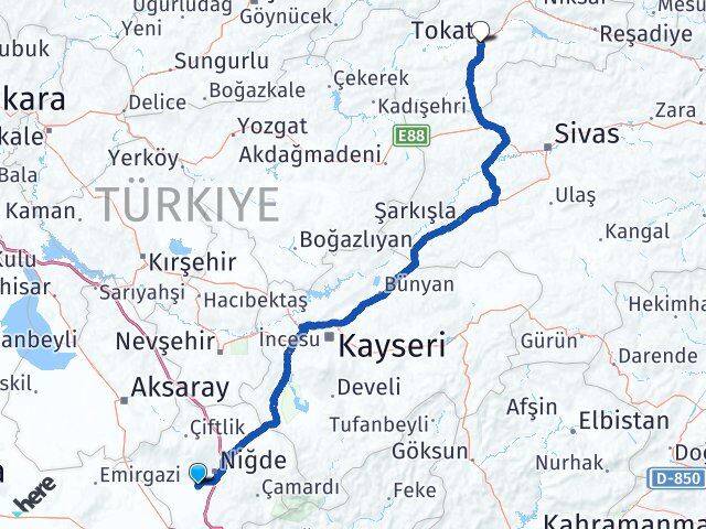 Niğde Bor Tokat Arası Kaç Km - Yol Haritası