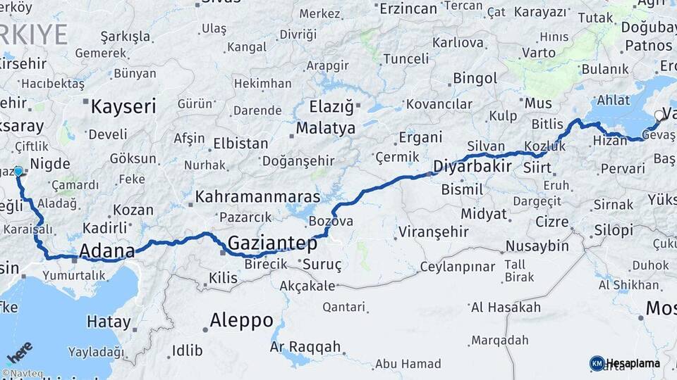 Niğde Bor Van Arası Kaç Km - Yol Haritası
