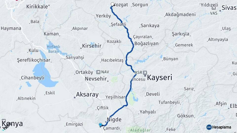 Niğde Bor Yozgat Arası Kaç Km - Yol Haritası