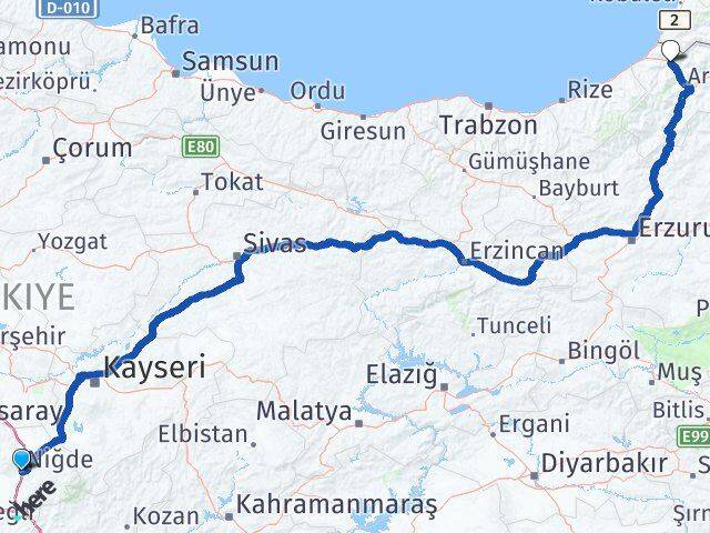 Niğde Borçka Artvin Arası Kaç Km - Yol Haritası