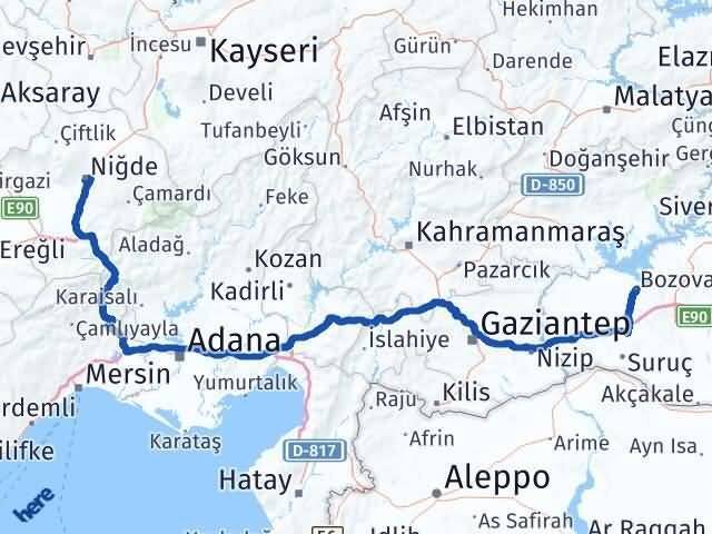 Niğde Bozova Şanlıurfa Arası Kaç Km - Yol Haritası