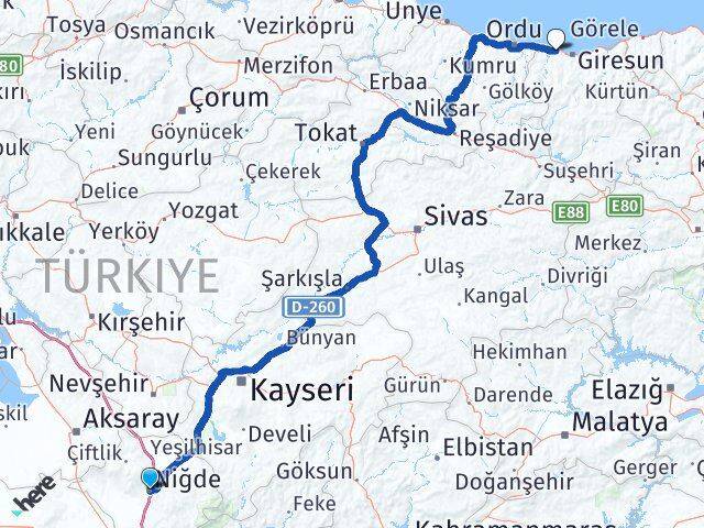 Niğde Bulancak Giresun Arası Kaç Km - Yol Haritası
