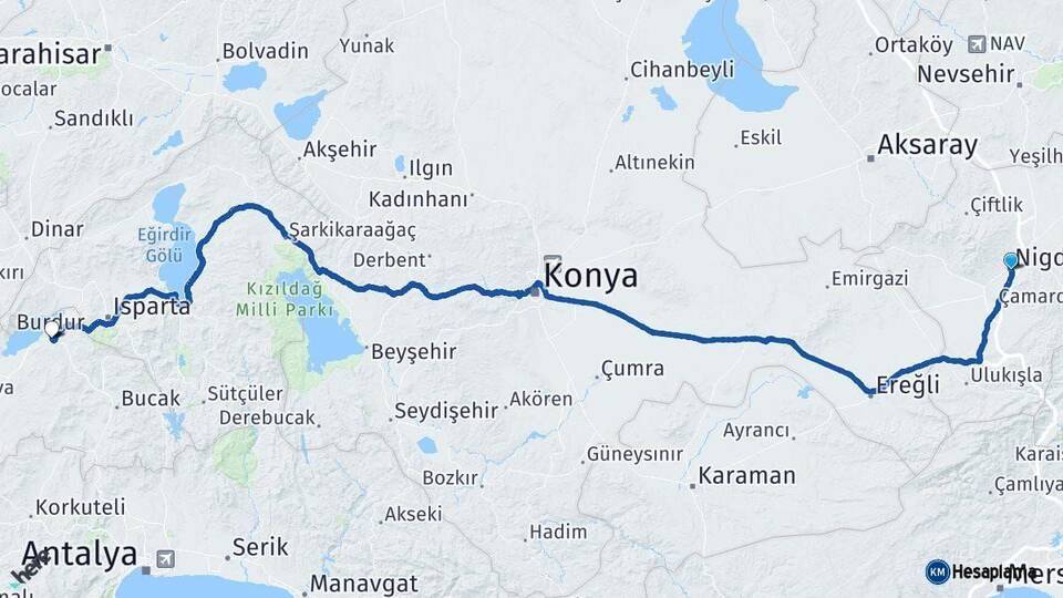 Niğde Burdur Arası Kaç Km - Yol Haritası