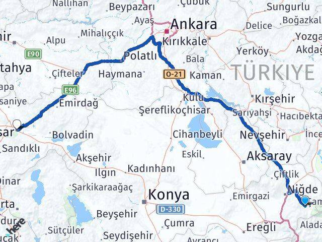 Niğde Çamardı Afyonkarahisar Arası Kaç Km - Yol Haritası