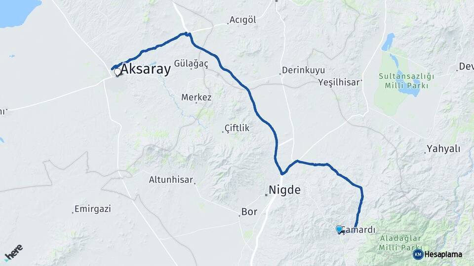 Çamardı Aksaray Arası Kaç Km - Yol Tarifi