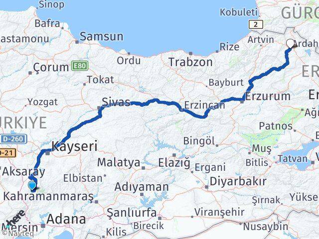 Niğde Çamardı Ardahan Arası Kaç Km - Yol Haritası