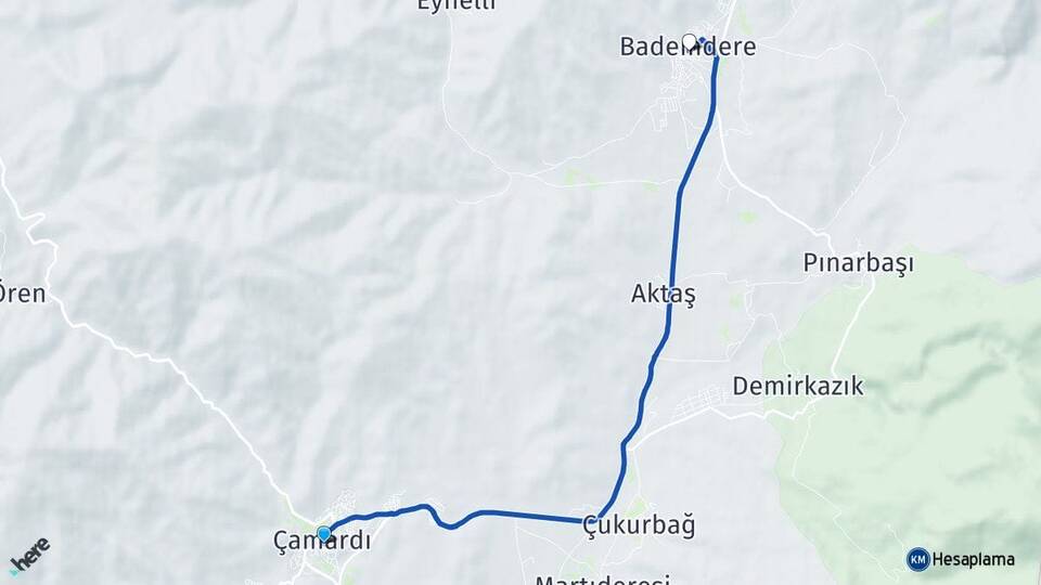 Niğde Çamardı Bademdere Çamardı Arası Kaç Km - Yol Haritası