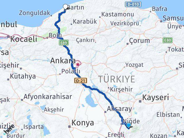 Niğde Çamardı Bartın Arası Kaç Km - Yol Haritası