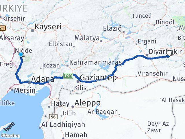 Niğde Çamardı Batman Arası Kaç Km - Yol Haritası