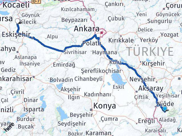Niğde Çamardı Bilecik Arası Kaç Km - Yol Haritası