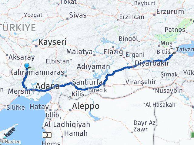 Niğde Çamardı Bitlis Arası Kaç Km - Yol Haritası