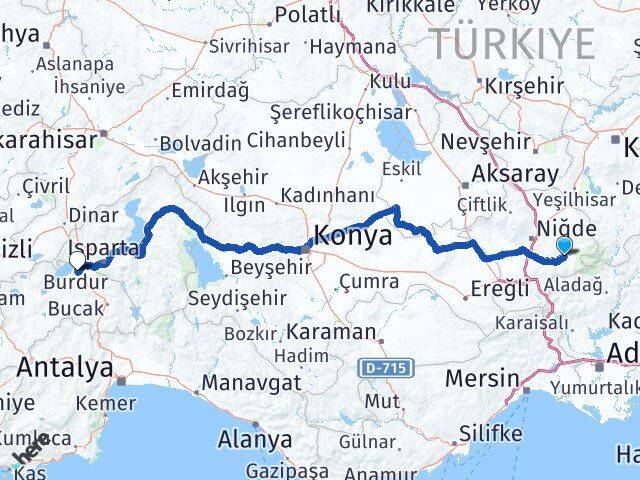Niğde Çamardı Burdur Arası Kaç Km - Yol Haritası