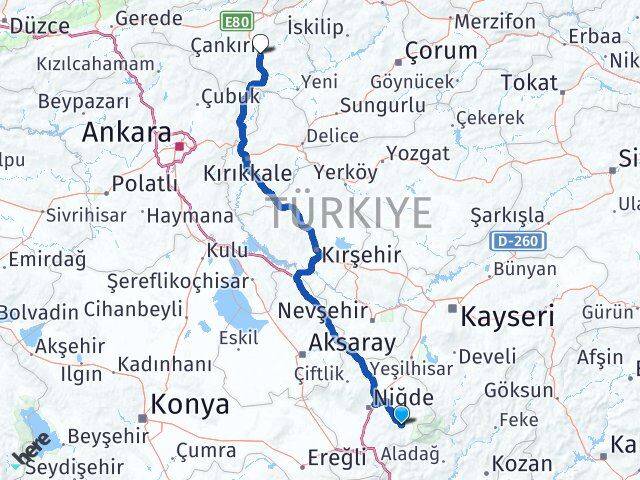 Niğde Çamardı Çankırı Arası Kaç Km - Yol Haritası