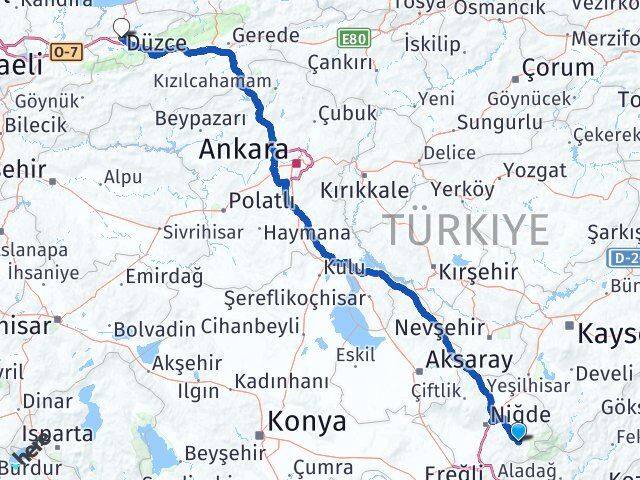 Niğde Çamardı Düzce Arası Kaç Km - Yol Haritası