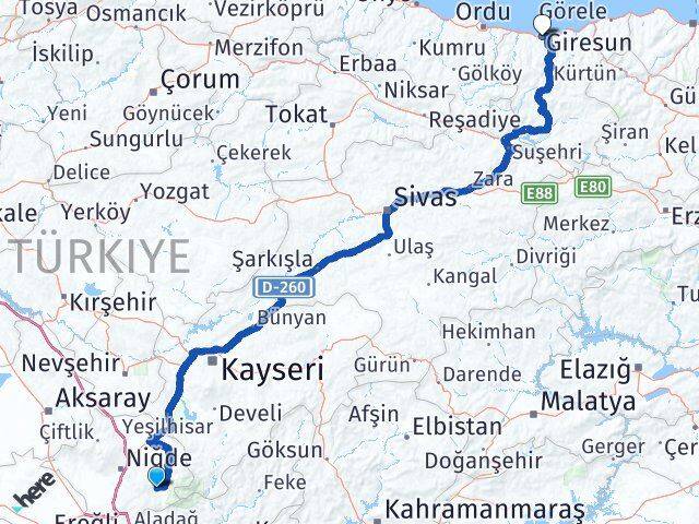 Çamardı Giresun Arası Kaç Km - Yol Tarifi