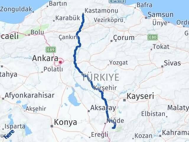Niğde Çamardı Kastamonu Arası Kaç Km - Yol Haritası