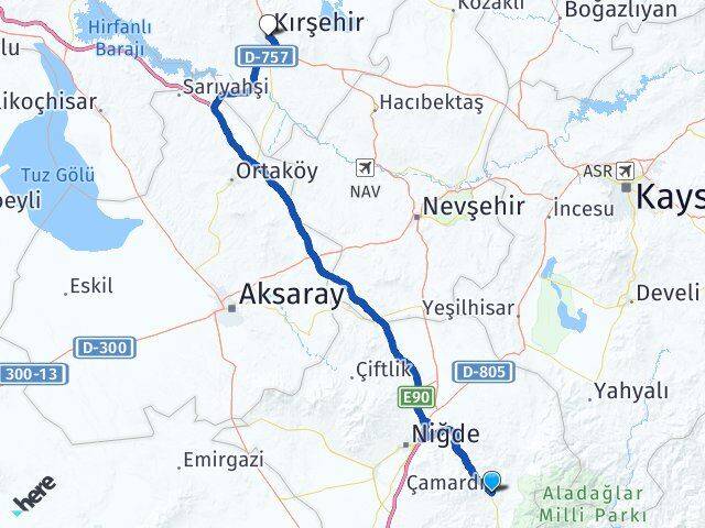 Niğde Çamardı Kırşehir Arası Kaç Km - Yol Haritası