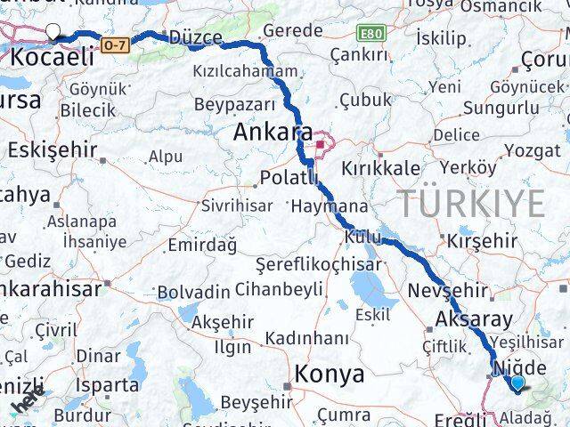 Niğde Çamardı Kocaeli Arası Kaç Km - Yol Haritası