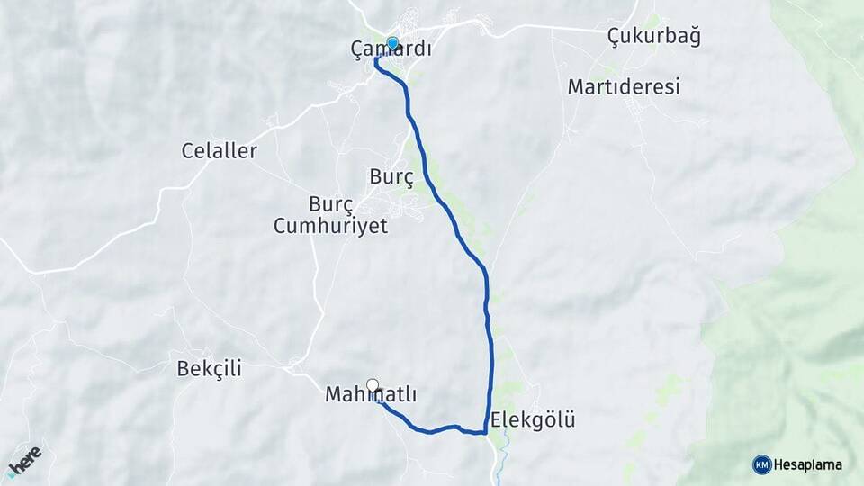 Niğde Çamardı Mahmatlı Çamardı Arası Kaç Km - Yol Haritası