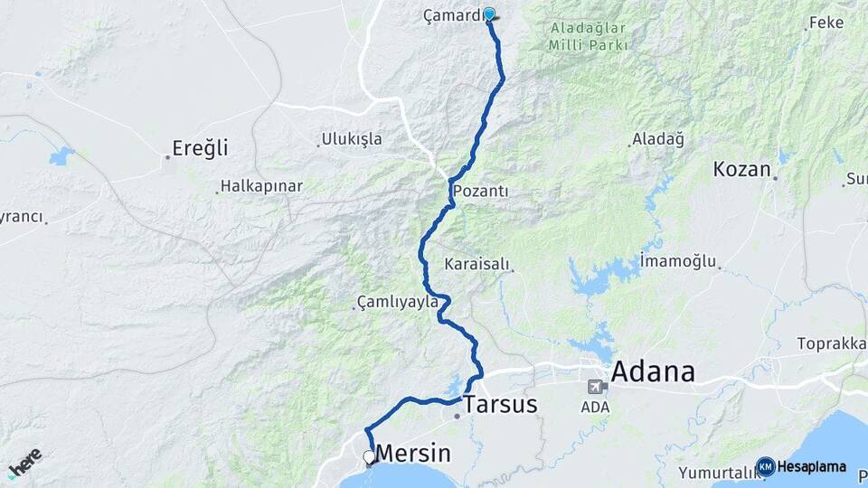 Niğde Çamardı Mersin Arası Kaç Km - Yol Haritası
