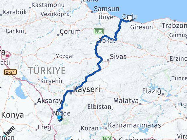 Çamardı Ordu Arası Kaç Km - Yol Tarifi