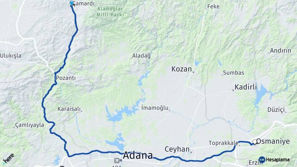 Niğde Çamardı Osmaniye Arası Kaç Km - Yol Haritası