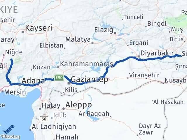 Niğde Çamardı Siirt Arası Kaç Km - Yol Haritası