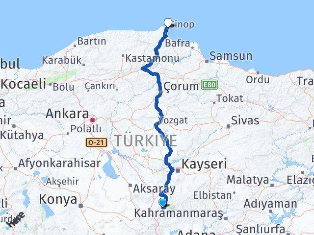 Niğde Çamardı Sinop Arası Kaç Km - Yol Haritası
