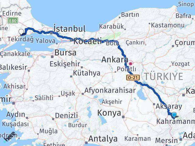 Niğde Çamardı Tekirdağ Arası Kaç Km - Yol Haritası