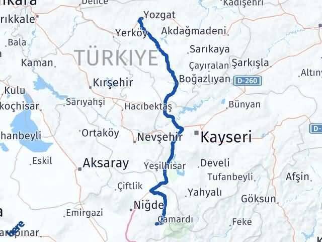 Niğde Çamardı Yozgat Arası Kaç Km - Yol Haritası