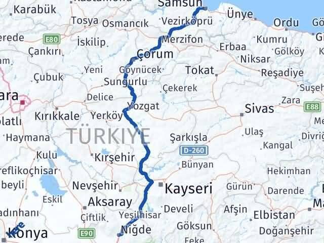 Niğde Canik Samsun Arası Kaç Km - Yol Haritası