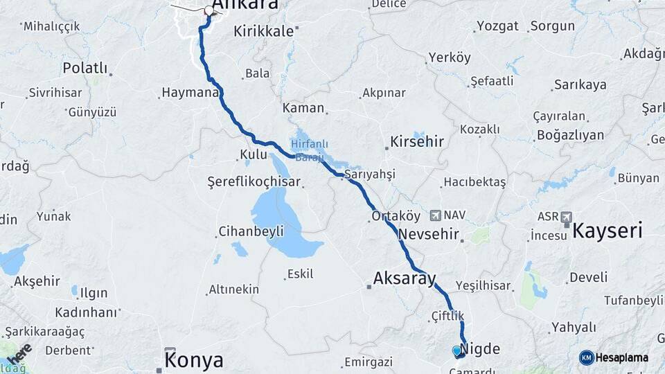 Niğde Çankaya Ankara Arası Kaç Km - Yol Haritası