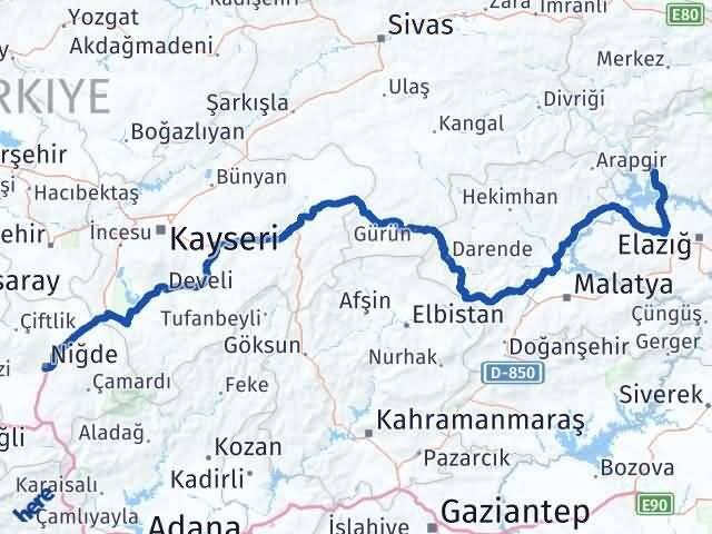 Niğde Çemişgezek Tunceli Arası Kaç Km - Yol Haritası