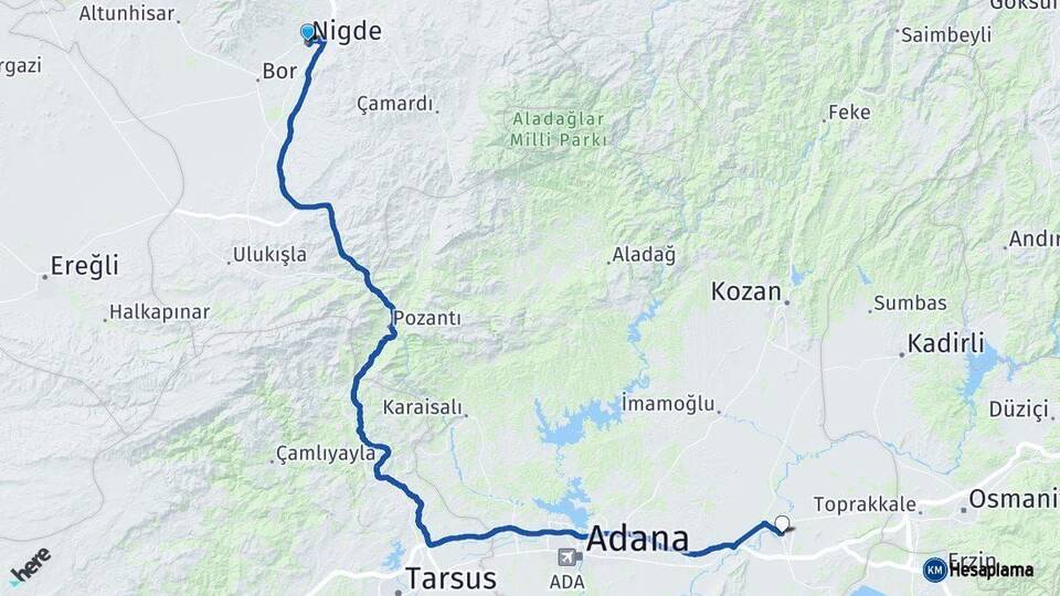 Niğde Ceyhan Adana Arası Kaç Km - Yol Haritası