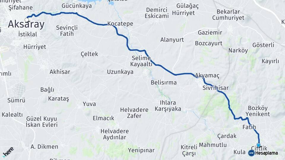 Niğde Çiftlik Aksaray Arası Kaç Km - Yol Haritası
