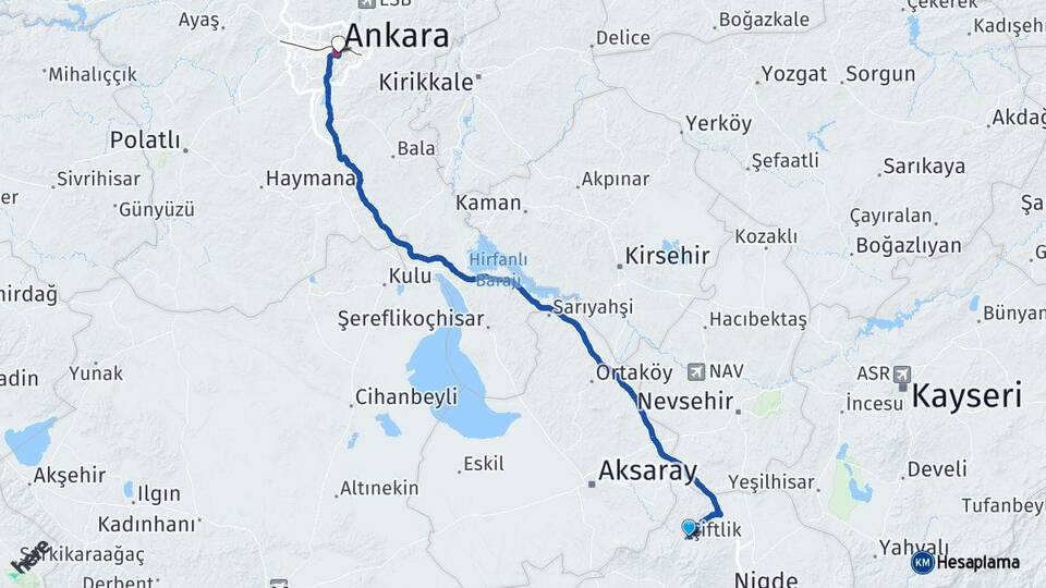 Niğde Çiftlik Ankara Arası Kaç Km - Yol Haritası