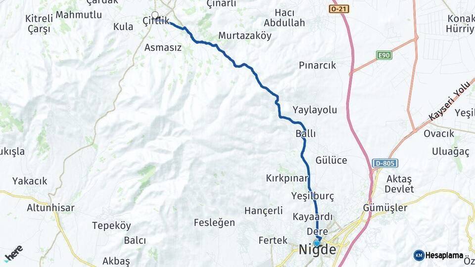 Niğde Çiftlik Arası Kaç Km - Yol Haritası