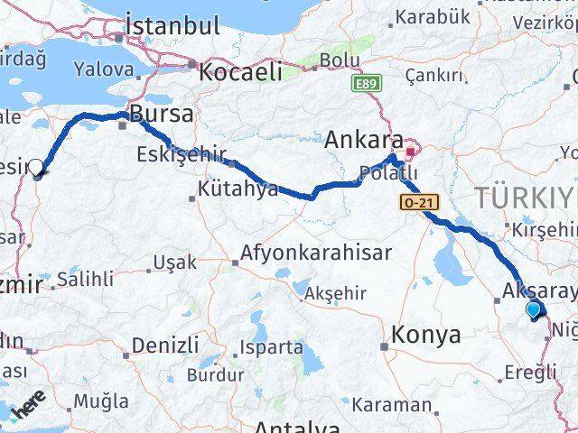 Niğde Çiftlik Balıkesir Arası Kaç Km - Yol Haritası