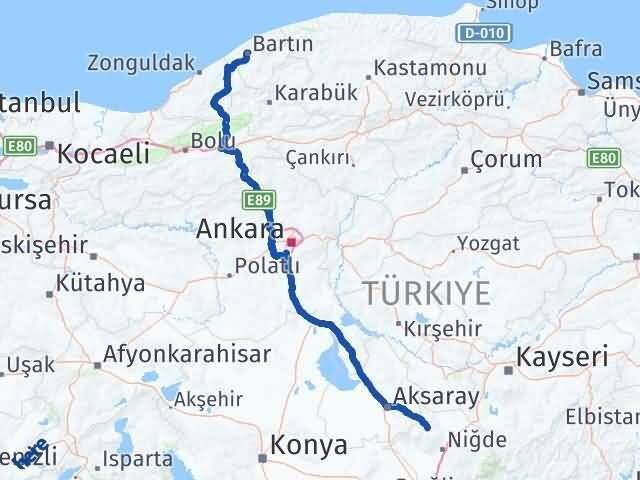 Niğde Çiftlik Bartın Arası Kaç Km - Yol Haritası