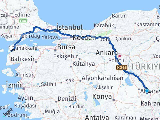 Niğde Çiftlik Çanakkale Arası Kaç Km - Yol Haritası