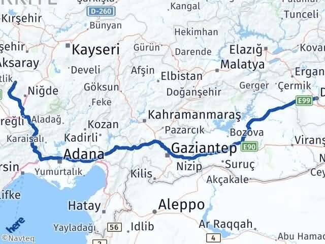 Niğde Çiftlik Diyarbakır Arası Kaç Km - Yol Haritası